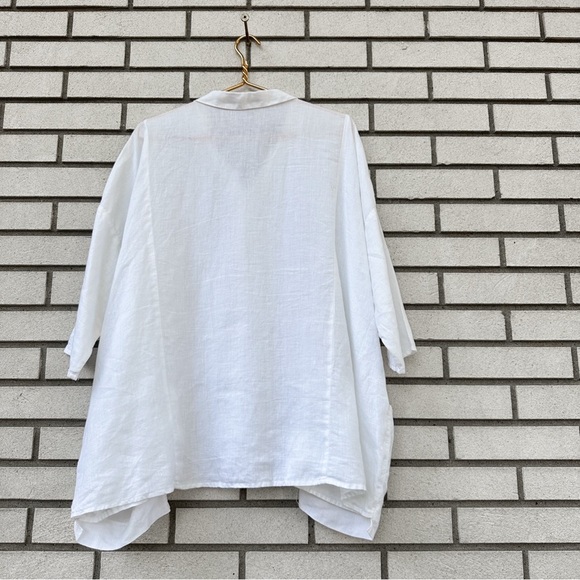 Cut Loose White Linen Oversized Button Front Shirt Top 3/4 Sleeve Made in USA L - Picture 11 of 12